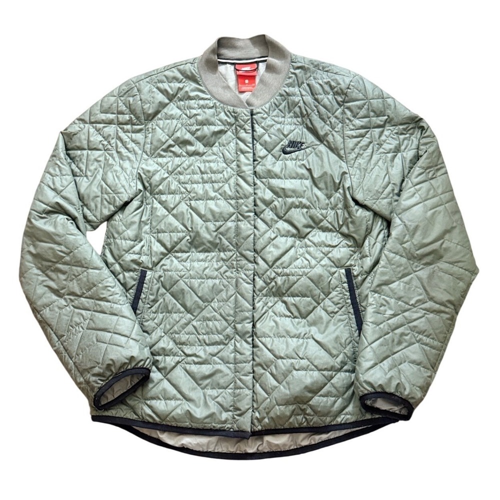 Nike Quilted Bomber Jacket Primaloft Sage Green Olive Diamond Pattern S zz56‎